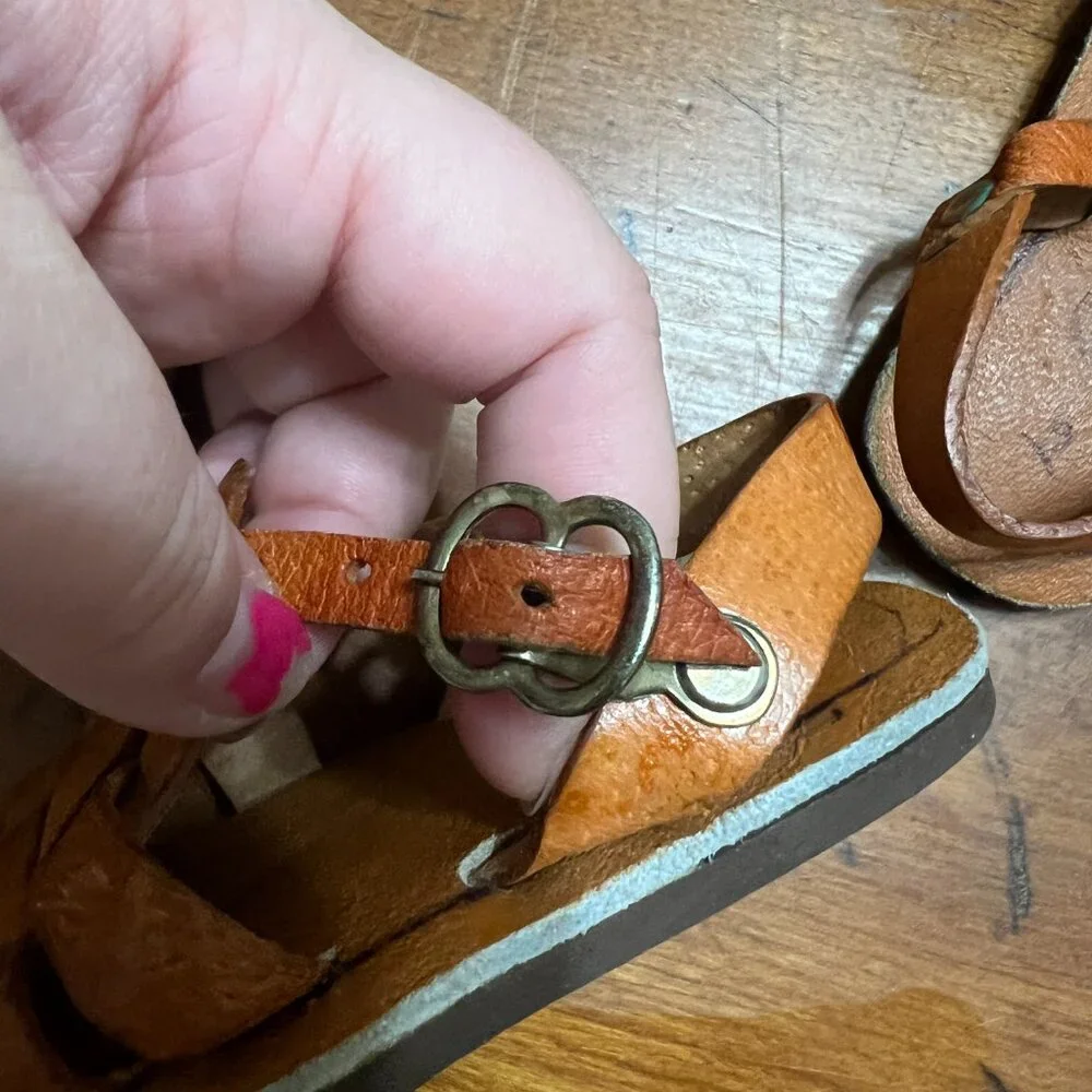 Handmade Leather Huarache Sandals Woven Straps Buckle Closure Brown Toddler Sz 2